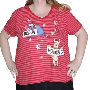 NEW Disney Winnie The Pooh Size 3X/4X Striped Holiday T-Shirt Red Cotton Blend